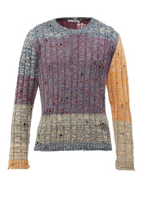 Acne Studios - Karlos Distressed Mélange Rib-knitted Sweater - Mens - Purple Multi