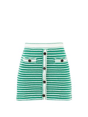 Self-portrait - Patch-pocket Ribbed Cotton-blend Mini Skirt - Womens - Green Multi