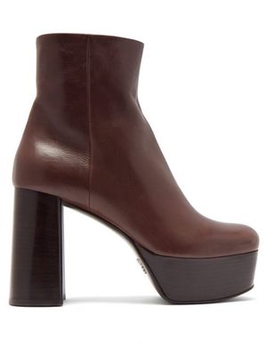 Prada - Leather Platform Ankle Boots - Womens - Dark Brown