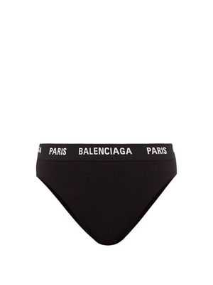 Balenciaga - Logo-jacquard High-rise Cotton-blend Thong - Womens - Black/white