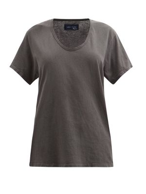 Les Tien - Scoop-neck Cotton-jersey T-shirt - Womens - Dark Grey