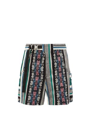 Sacai - Panelled Geometric-jacquard Cotton Shorts - Mens - Black Multi