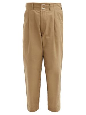 Nicholas Daley - High-rise Pleated Cotton-twill Trousers - Mens - Camel