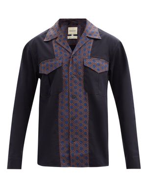 Nicholas Daley - Panelled Twill Shirt - Mens - Navy Multi