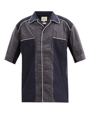 Nicholas Daley - Patchwork Check Cotton Bowling Shirt - Mens - Navy Multi