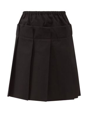 Shushu/tong - Dropped-waist Pleated Wool-blend Twill Skirt - Womens - Black