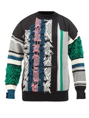 Sacai - Jacquard Linen-blend Sweater - Mens - Black Multi