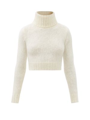 Saint Laurent - High-neck Mohair-blend Cropped Sweater - Womens - Cream