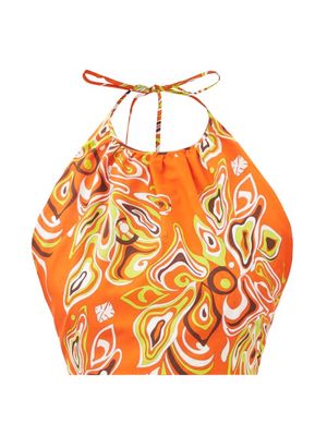 Emilio Pucci - Africana-print Cropped Challis Halterneck Top - Womens - Orange Print