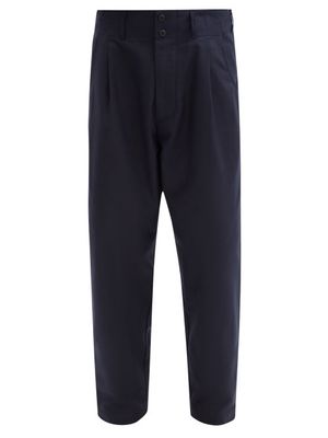 Nicholas Daley - High-rise Pleated Cotton-twill Trousers - Mens - Navy Multi