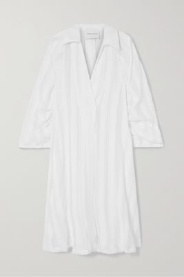King & Tuckfield - Ruched Striped Cotton And Silk-blend Jacquard Shirt Dress - White