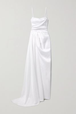 RASARIO - Asymmetric Draped Duchesse-satin Gown - White