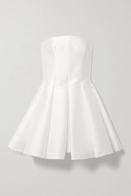 RASARIO - Strapless Pleated Satin Mini Dress - White