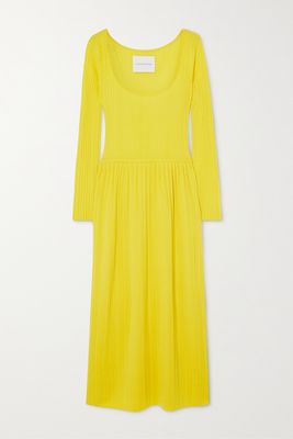King & Tuckfield - Ribbed Merino Wool Midi Dress - Yellow