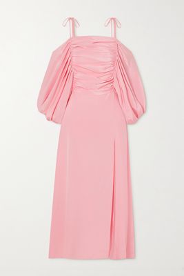Rodarte - Cold-shoulder Ruched Silk-crepe Midi Dress - Pink