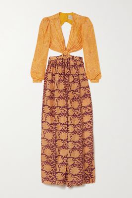 Hannah Artwear - Rio Cutout Floral-print Silk-habotai Maxi Dress - Yellow