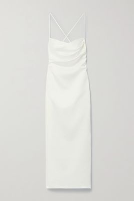 RASARIO - Lace-up Duchesse-satin Midi Dress - White