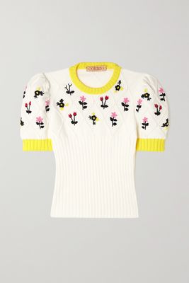 Cormio - Oma Embroidered Ribbed Pima Cotton Sweater - White