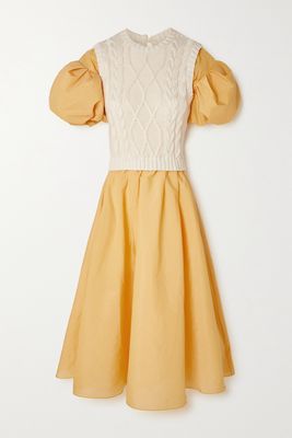 Rosie Assoulin - Layered Cable-knit Cotton And Cotton-blend Crepe Midi Dress - Yellow