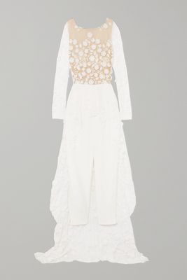 Rime Arodaky - Patsy Lace-trimmed Embroidered Tulle And Crepe Jumpsuit - White