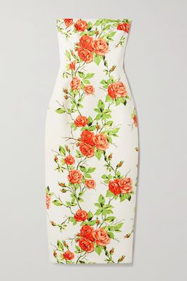 Emilia Wickstead - Leila Strapless Floral-print Satin-faille Midi Dress - Orange