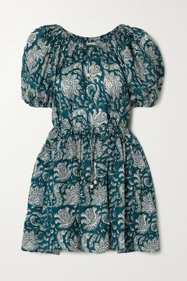 Hannah Artwear - Chiara Belted Tiered Floral-print Silk-voile Mini Dress - Blue