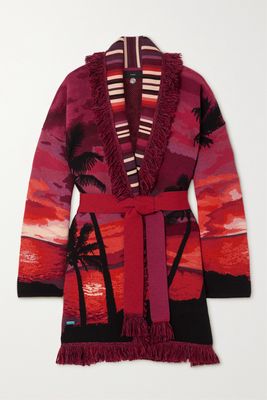Alanui - Sunset On The Sea Jacquard-knit Wool-blend Cardigan - Red