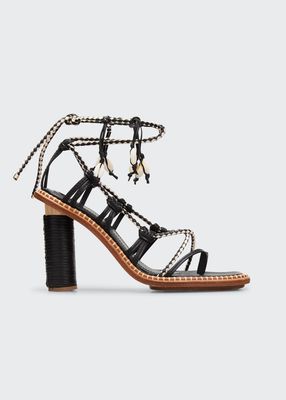Cora Braided Seashell Ankle-Tie Sandals