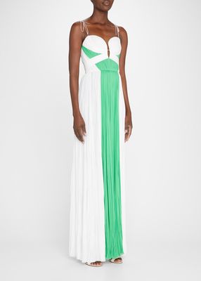 Sweetheart-Neck Chiffon Hand-Pleated Two-Tone Gown