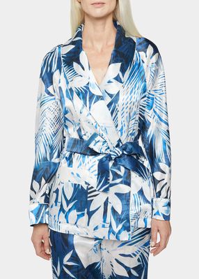 Floral-Print Silk Tie Jacket