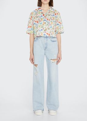 Floral Cropped Button-Down Shirt