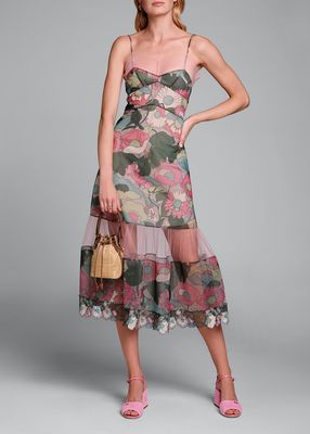 Printed Floral Spaghetti-Strap Dress
