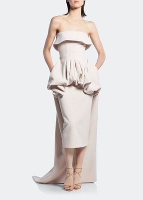 Situational Strapless Draped Peplum Gown