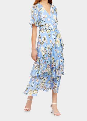 Brittany Floral Tiered Wrap Midi Dress