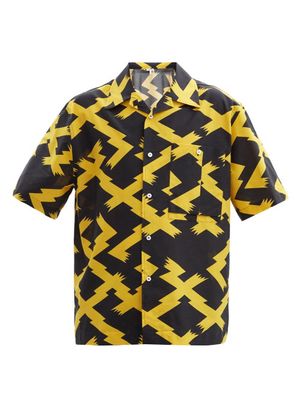 Loewe - Cuban-collar Printed Cotton-poplin Shirt - Mens - Black Yellow