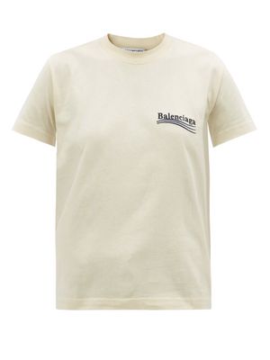 Balenciaga - Logo-embroidered Cotton-jersey T-shirt - Womens - Cream Multi