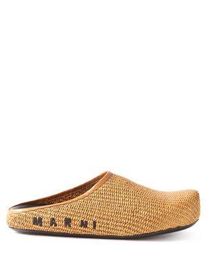Marni - Sabot Logo-embroidered Woven Backless Loafers - Mens - Brown Beige