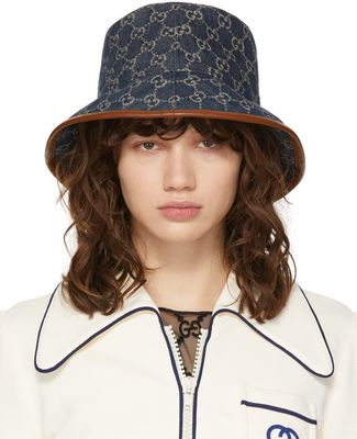 Gucci Blue & Brown Canvas GG Bucket Hat