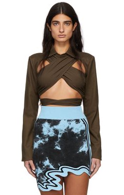 Danielle Guizio Brown Wrap Cut-Out Blouse