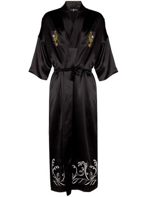 Edward Crutchley Ferret-embroidered silk robe - Black