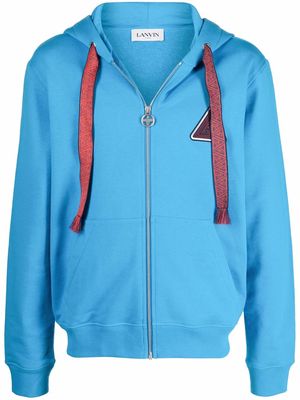 LANVIN triangle logo-print zip-up hoodie - Blue