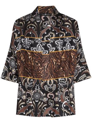 Edward Crutchley patchwork silk overshirt - Brown