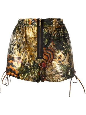 Dsquared2 tropical print lamé shorts - Gold
