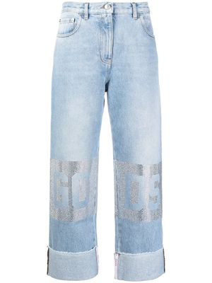 Gcds Strass mid-rise cropped jeans - Blue