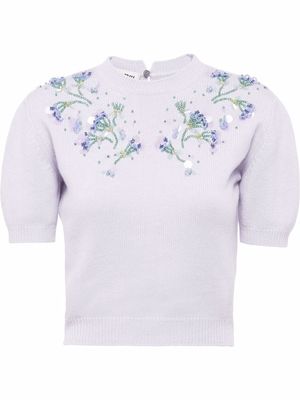 Miu Miu floral-embellished cashmere cropped jumper - Grey