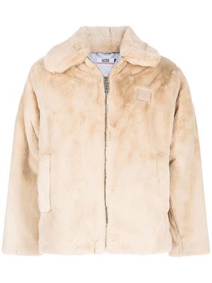 Gcds faux-fur zip-up jacket - Neutrals