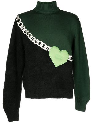 Gcds heart embroidery colour-block jumper - Green