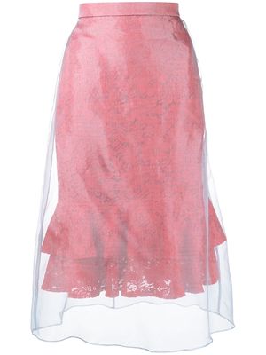 UNDERCOVER tulle-overlay lace skirt - Red
