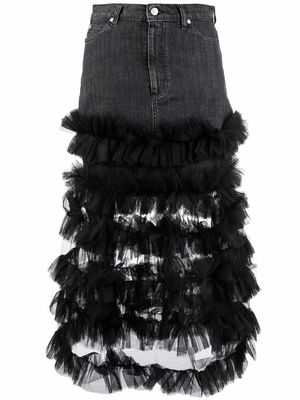 RED Valentino ruffle tulle-trim denim A-line skirt - Black
