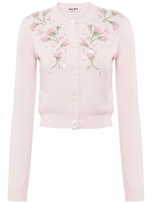 Miu Miu floral-embellished cashmere cardigan - Pink